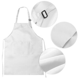 CHENGU 8 Pieces Kids Apron and Chef Hat Set, Boys Girls Adjustable Child Aprons with 2 Pockets Kitchen Bib Aprons for Kitchen Cooking Baking Wear (Medium, White)