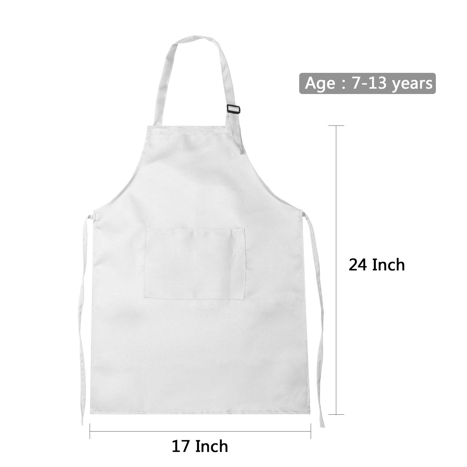 CHENGU 8 Pieces Kids Apron and Chef Hat Set, Boys Girls Adjustable Child Aprons with 2 Pockets Kitchen Bib Aprons for Kitchen Cooking Baking Wear (Medium, White)