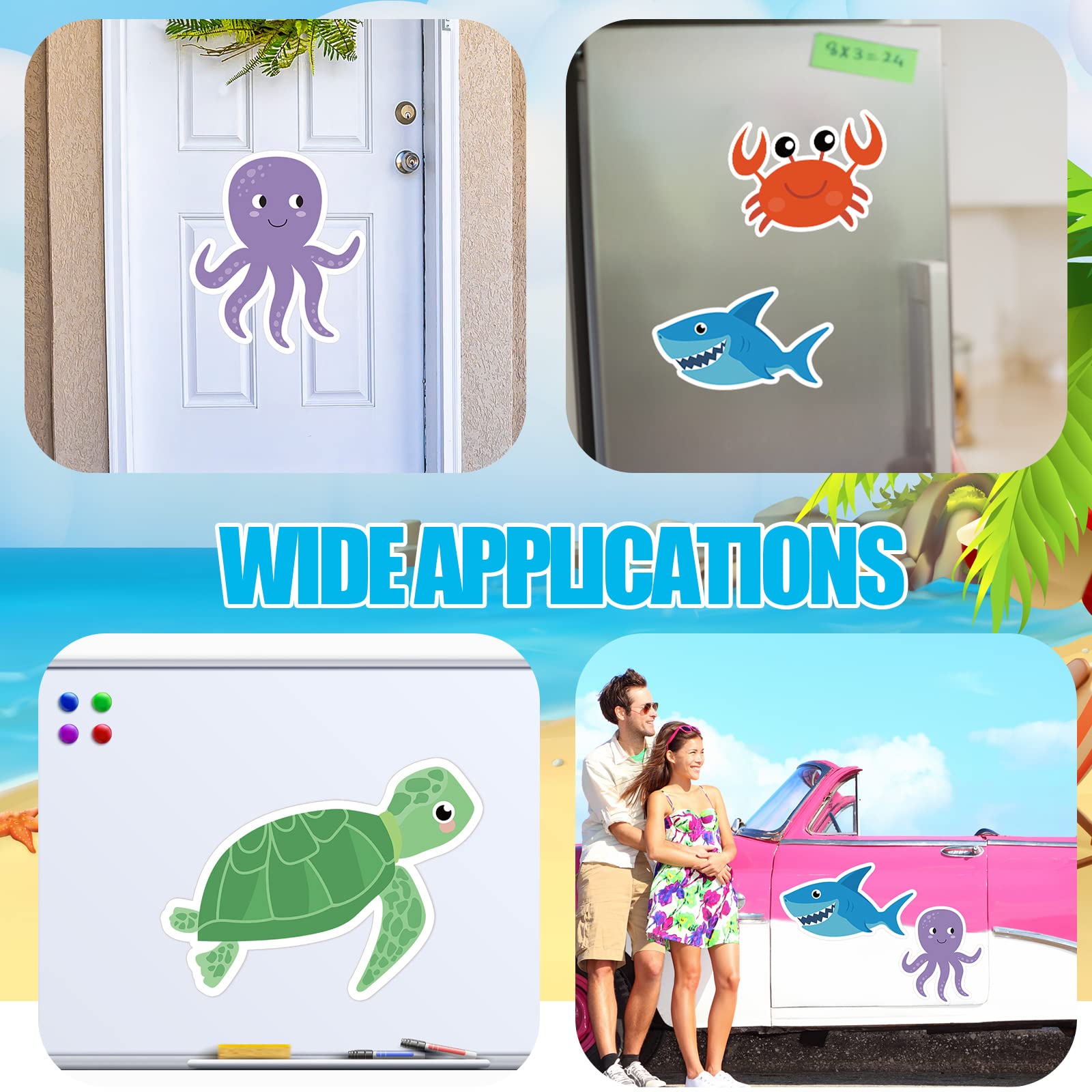 6 Pcs Cruise Door Decorations Magnetic Ocean Sea Animal Car Magnets Fish Fridge Magnets Stickers Dolphin Shark Cruise Door Magnets Decals for Carnival Cruise Refrigerator Door