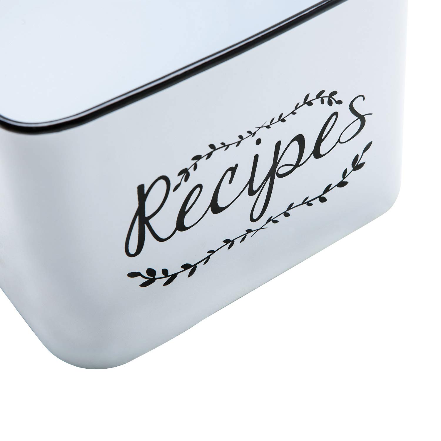 NIKKY HOME 4x6 Kitchen Metal Recipe Organization Box with Cards and Dividers, White