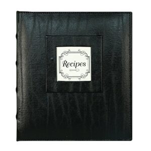 c.r. gibson bonded 3 ring recipe book with tabbed dividers and sheet protectors, 8.94'' x 9.38'', black leather