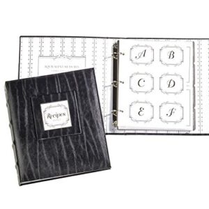 C.R. Gibson Bonded 3 Ring Recipe Book with Tabbed Dividers and Sheet Protectors, 8.94'' x 9.38'', Black Leather