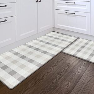 sunlit set of 2 anti fatigue kitchen floor mat, non slip waterproof comfort standing mat, 0.4inch thick cushioned farmhouse kitchen rug runner, buffalo plaid(size:17"x28"&17"x47")