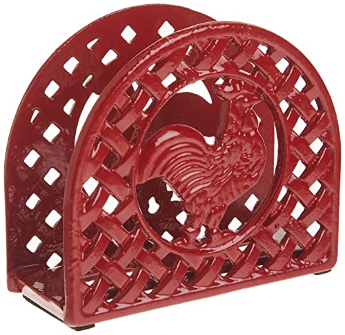 Home Basics Cast Iron Rooster Napkin Holder (Red)