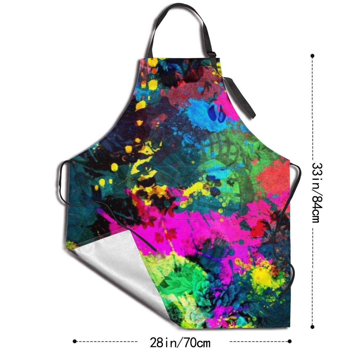 Deaowangluo Adult Size Adjustable Bib Colorful Paint Splatter Apron Extra Long Ties with Tool Pockets for Gifts-Home Kitchen Baking