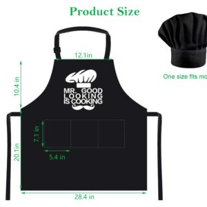 Funny Cooking Apron and Chef Hat Set for Men - Adjustable Bib Chef Apron for Men with 3 Pockets - BBQ Grill Apron for A Husband, Dad, Son, Grandfather Boyfriend Or Any Friend - Mr. Good...