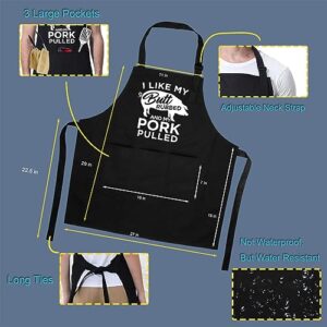 Miracu Funny Cooking Aprons for Men, Mens Grilling BBQ Aprons with Pockets - I Like My Butt Rubbed & My Pork Pulled - Fathers Day, Birthday Gifts for Men, Husband, Boyfriend, Guy, Dad, Friends, Him