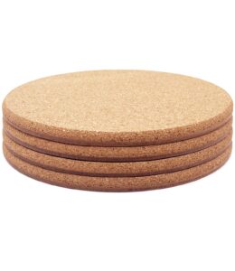 kitlab cork plant coasters, double layers hard thick cork planter coaster, 8 inch absorbent cork plant mats, cork trivets for hot dishes, cork plant coasters for house plants, 4 pcs