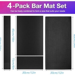 Bar Mat Spill Mat for Cocktail and Coffee Bar Set of 4 Nonslip Flexible Rubber Bar Service Spill Mat Barber Mats Dish Drying Mat (24" x 12"+18" x 12"+23" x 3"+12" x 6" Black)