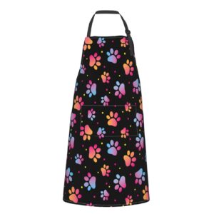 wisedeal dogs paw apron, funny colorful pet paws animal footprint apron with 2 pockets adjustable neck for mom dad men women, suitable for kitchen cooking lover dog chef grill bistro baking bbq