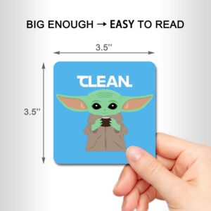 DUNKGO Dishwasher Magnet Clean Dirty Sign Indicator, Washing Machine Magnet Double Sided Kitchen Dish Washer Refrigerator Magnet Flip with Magnetic Plate Star Wars Y0da