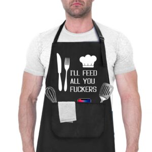 i'll feed all you - funny apron for men with 2 pockets christmas gifts for dad, birthday gifts for men, women, boyfriend, husband, brother, mom, friend, bbq grilling aprons for men