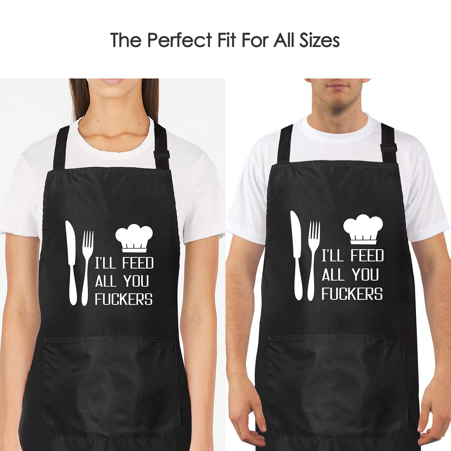 I'll Feed All You - Funny Apron for Men with 2 Pockets Christmas Gifts for Dad, Birthday Gifts for Men, Women, Boyfriend, Husband, Brother, Mom, Friend, BBQ Grilling Aprons for Men