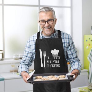 I'll Feed All You - Funny Apron for Men with 2 Pockets Christmas Gifts for Dad, Birthday Gifts for Men, Women, Boyfriend, Husband, Brother, Mom, Friend, BBQ Grilling Aprons for Men
