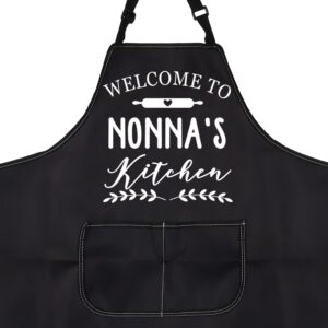 PXTIDY Welcome to Nonna’s Kitchen Nonna Kitchen Apron Nonna Birthday Mothers Day Gift Grandma Kitchen Apron Cooking Gifts (NONNA'S kitchen)