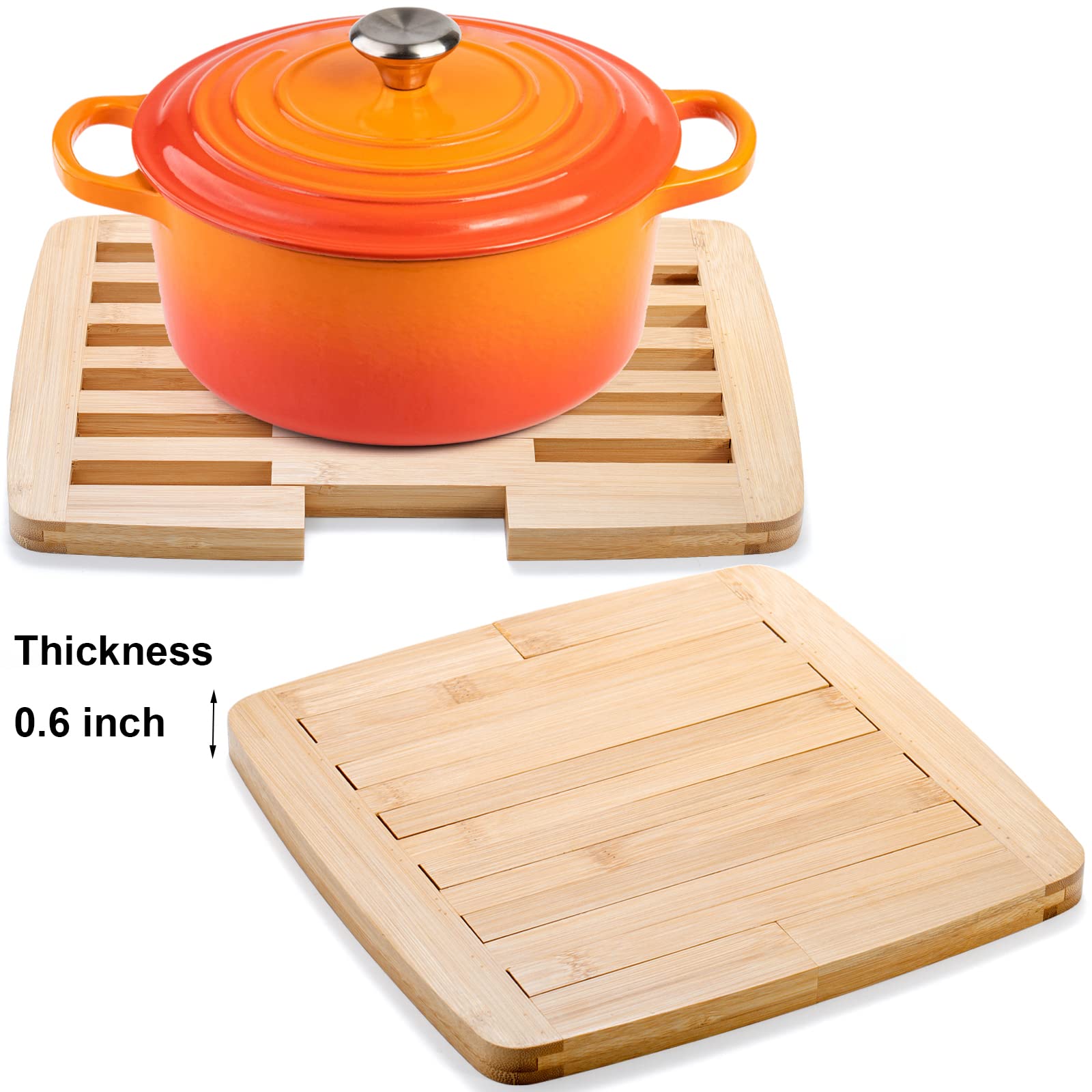 Yarlung 2 Pack Bamboo Trivet Expandable 9 Inch to 11.8 Inch, Square Hot Pad Trivet Wooden Heat Resistant Mat for Hot Dishes, Bowls, Plates, Pots and Pans, Tabletop Protection