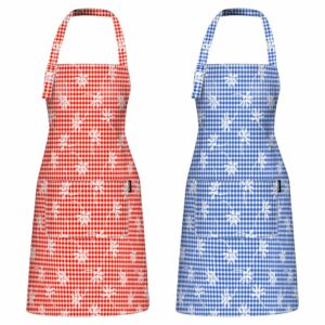 genixart kitchen cooking apron with gift box pack, adjustable bib chef aprons in large size with pockets for women/men, 100% cotton arts & crafts apron for restaurant, cafe, shop (2pcs for couples)