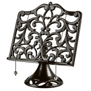 cast iron cookbook stand, adjustable decorative metal cookbook recipe holder for cookbooks or ipad stands for kitchen, coffee gold