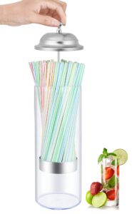 worldity 1pcs plastic straw dispenser and 100pcs drinking straw, straw holder with stainless steel lid, transparent straw dispenser for pencils, stir sticks, drinking straw