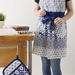 DII Kitchen Gift Set Collection, Apron, Pot Holder & Oven Mitt, Blue Market, 3 Piece