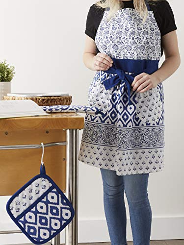 DII Kitchen Gift Set Collection, Apron, Pot Holder & Oven Mitt, Blue Market, 3 Piece