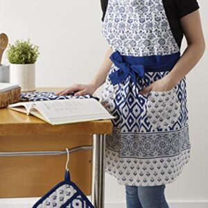 DII Kitchen Gift Set Collection, Apron, Pot Holder & Oven Mitt, Blue Market, 3 Piece