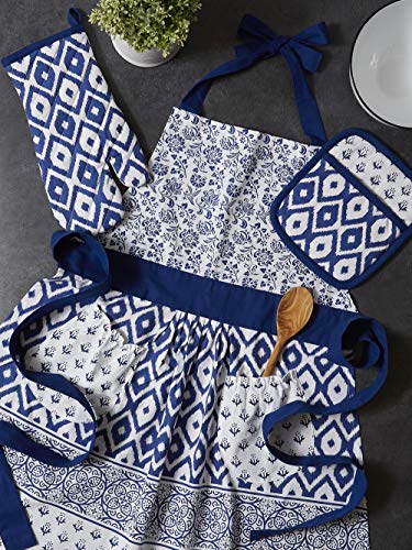 DII Kitchen Gift Set Collection, Apron, Pot Holder & Oven Mitt, Blue Market, 3 Piece