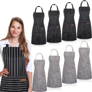 jagely 8 pcs kitchen cooking aprons adjustable bib aprons chef apron kitchen apron with pockets for women and men, chef, kitchen, bbq, garden, baking