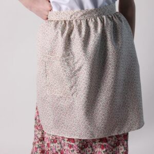 Making Believe Cream Calico Waist Half Apron with Pocket for Girls and Teens for Pioneer Peasant Costume