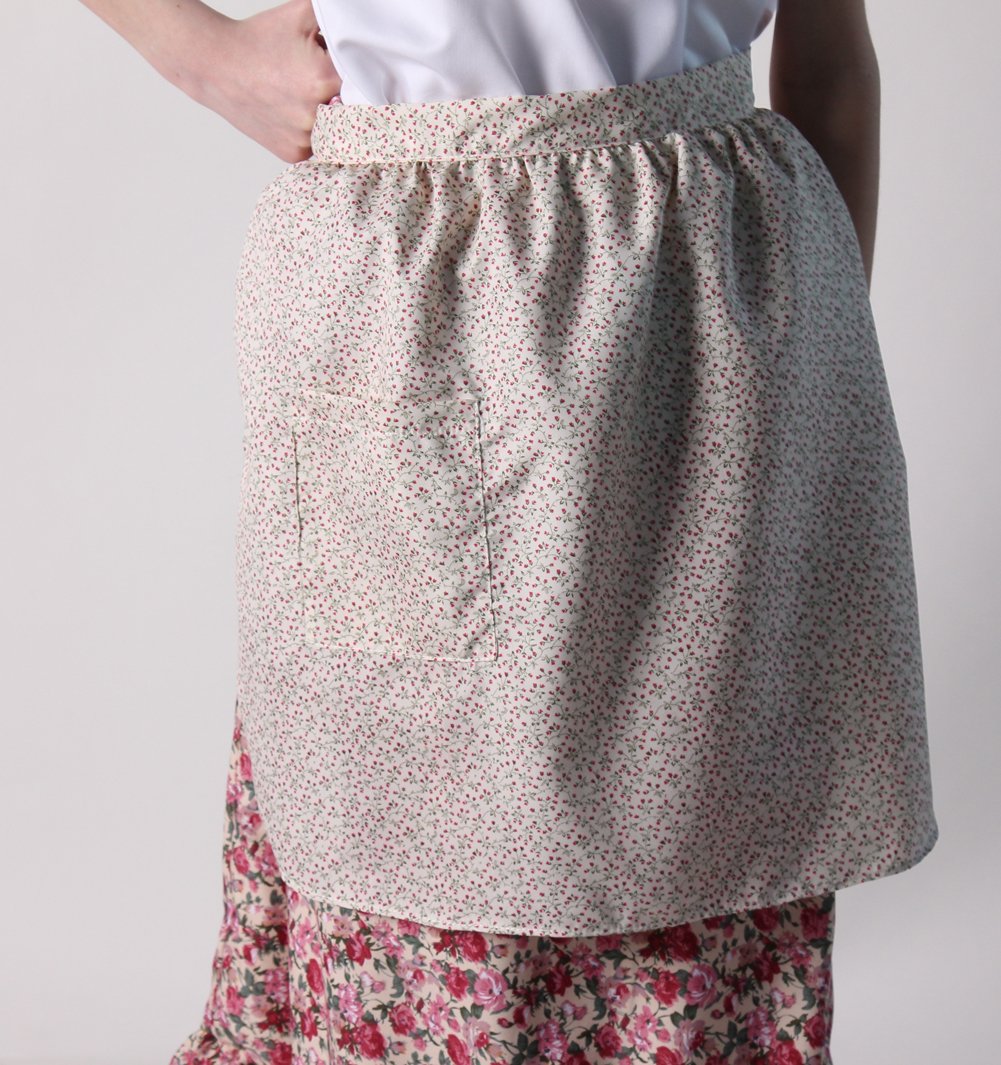 Making Believe Cream Calico Waist Half Apron with Pocket for Girls and Teens for Pioneer Peasant Costume