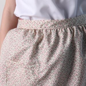 Making Believe Cream Calico Waist Half Apron with Pocket for Girls and Teens for Pioneer Peasant Costume