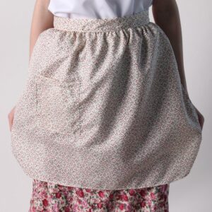 Making Believe Cream Calico Waist Half Apron with Pocket for Girls and Teens for Pioneer Peasant Costume