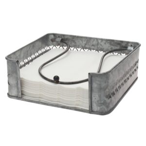 stonebriar rustic silver galvanized metal table top napkin holder, decorative napkin tray for dining table and kitchen, unique tissue dispenser for bathroom, horizontal display, gray