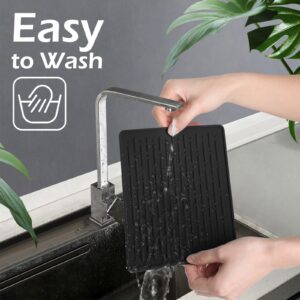 GeeRic Dish Drying Mats, Heat-resistant Silicone Mat for Kitchen Counter, Non-Slip Dish Dry Mat Dishwasher Safe Small, Black