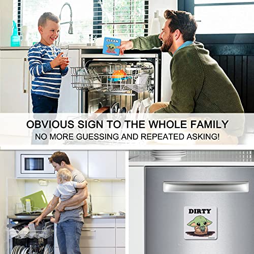 DUNGGLE Dishwasher Magnet Clean Dirty Sign Indicator, Washing Machine Magnet Double Sided Kitchen Dish Washer Refrigerator Magnet Flip with Magnetic Plate