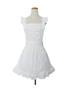 love potato cute white retro lady's aprons for women's kitchen cooking cleaning maid costume with pockets