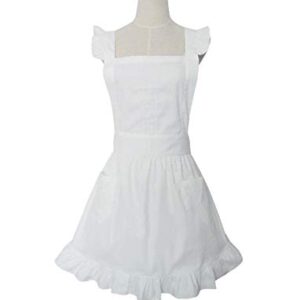 Love Potato Cute White Retro Lady's Aprons for Women's Kitchen Cooking Cleaning Maid Costume with Pockets