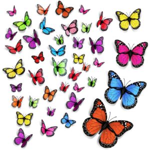 4 Size Monarch Butterfly Decor Halloween Wall Decor Artificial Magnetic Monarch Butterfly Decor 3D Monarch Butterfly Wall Decal for Autumn Halloween Home Wall Decoration (Colorful,48 Pieces)