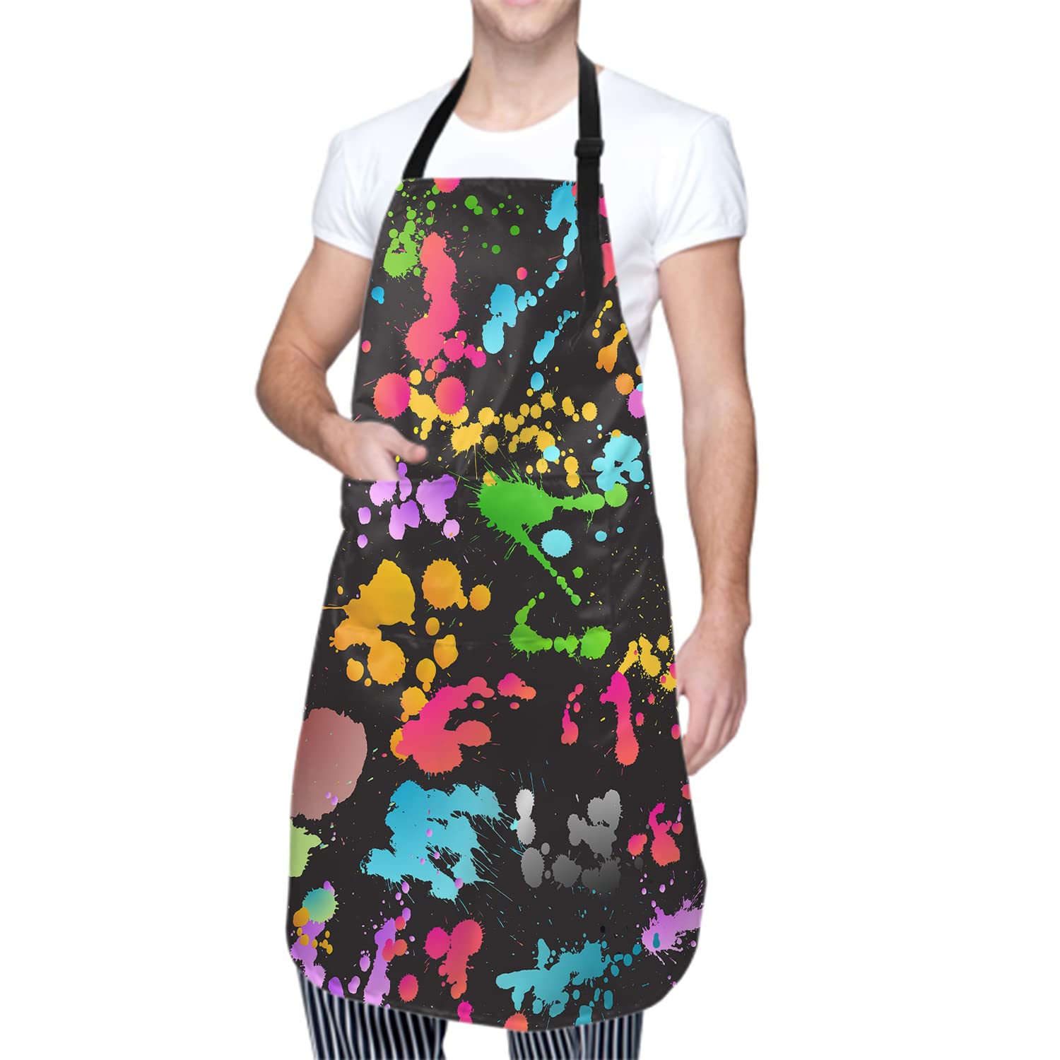 Sweetshow Artist Apron with 2 Pockets and Adjustable Neck Waterproof Colorful Painting Aprons Art Smock Oil Paint Aprons for Adults Women Men Painter Kitchen Cooking Baking Bistro Chef