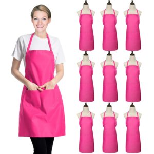 xeeyaya 9 pack pink apron for women adult girls ladies with pockets - bib kitchen aprons bulk for cooking painting bbq grilling baking (9 pack, pink)