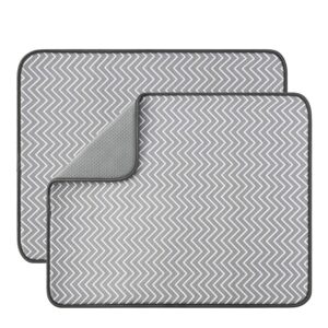 subekyu dish drying mat for kitchen counter, microfiber absorbent dishes drainer/rack pads under sink, 19.6 by 16.1 inches, set of 2, grey, ripple