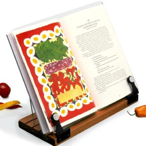 Deluxe Original Cookbook Holder - Acrylic Shield With Wooden Base and Black Hinges - Made in the USA