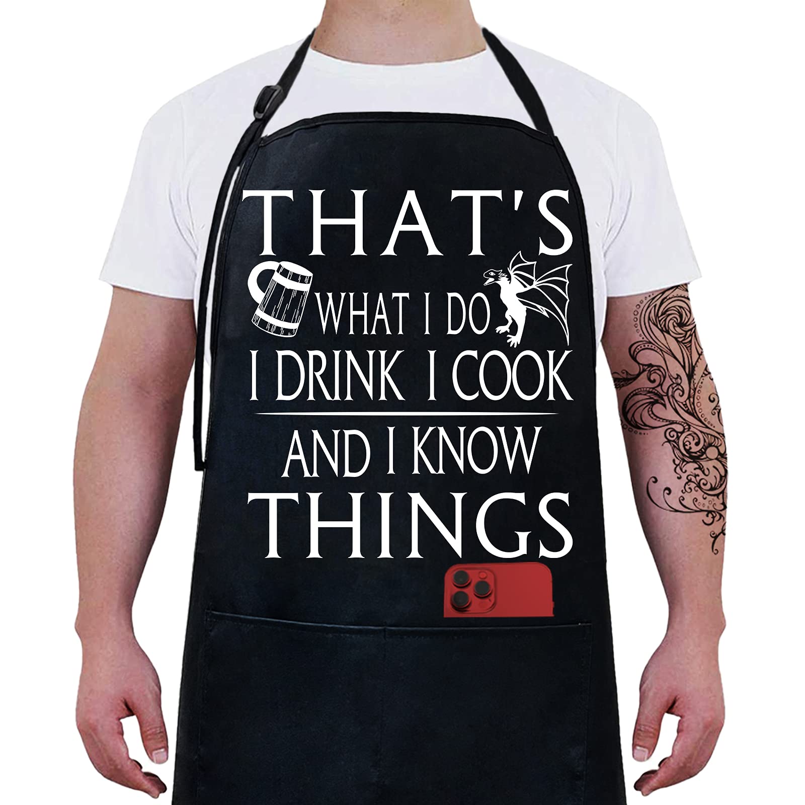 Funny Aprons for Men,Dad,Boyfriend,Husband,Son,Friends,Him , Wife,Her,Womens,Fathers Day Mothers Day Gifts for Mom,Mens Grilling Accessories Kitchen Cooking BBQ Grill Chef Apron With 2 Pockets Apron