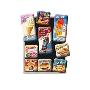 nostalgic-art retro-style fridge magnets, american diner – gift idea for usa & diner fans, magnet set for notice board, vintage design, 9 pieces