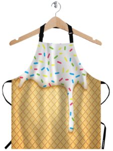 wondertify ice cream apron,cartoon ice cream cone with dripping white glaze and wafer texture bib apron with adjustable neck for men women,suitable for home kitchen cooking waitress chef grill apron