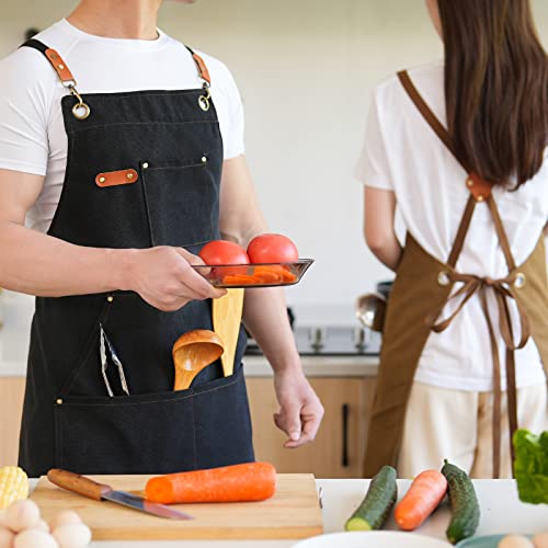 Aoomzoon Canvas Aprons for Men Chef Apron, Work Apron with Large Pockets - Durable 16oz Heavy Duty Cross Back, BBQ, Cooking (Black②, 1 Pack)