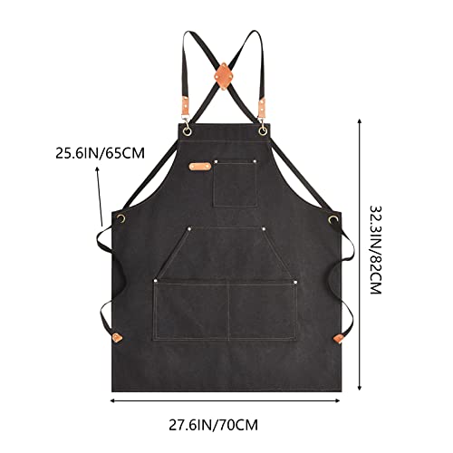 Aoomzoon Canvas Aprons for Men Chef Apron, Work Apron with Large Pockets - Durable 16oz Heavy Duty Cross Back, BBQ, Cooking (Black②, 1 Pack)