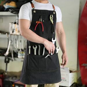 Aoomzoon Canvas Aprons for Men Chef Apron, Work Apron with Large Pockets - Durable 16oz Heavy Duty Cross Back, BBQ, Cooking (Black②, 1 Pack)