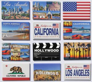 set of 12 california fridge magnet - los angeles-hollywood-santa monica-travel souvenir-2.75 x 1.75 inch-pack of 12