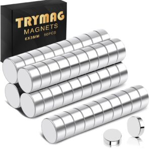 trymag small magnets, 50pcs strong refrigerator magnets tiny rare earth magnets for whiteboard, mini round neodymium disc magnets for crafts, diy, science, office magnets
